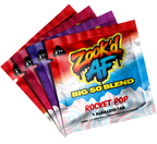 Zook'd AF Big 50 Blend tab pouches fanned out, Heavy Rocket Pop in front