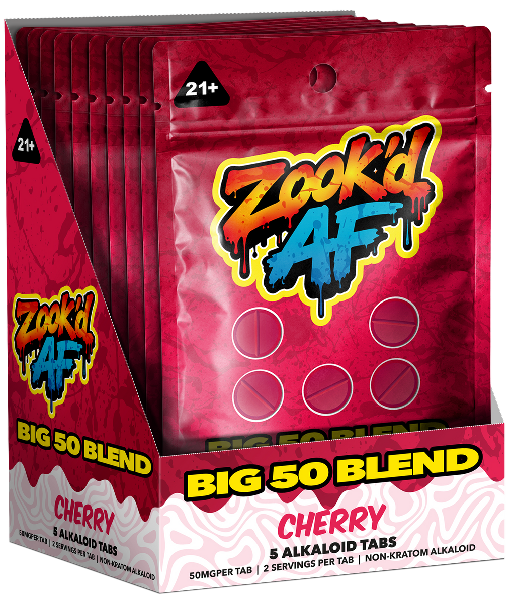 Zook'd AF Big 50 Blend Chunky Cherry shelf pack of tab pouches